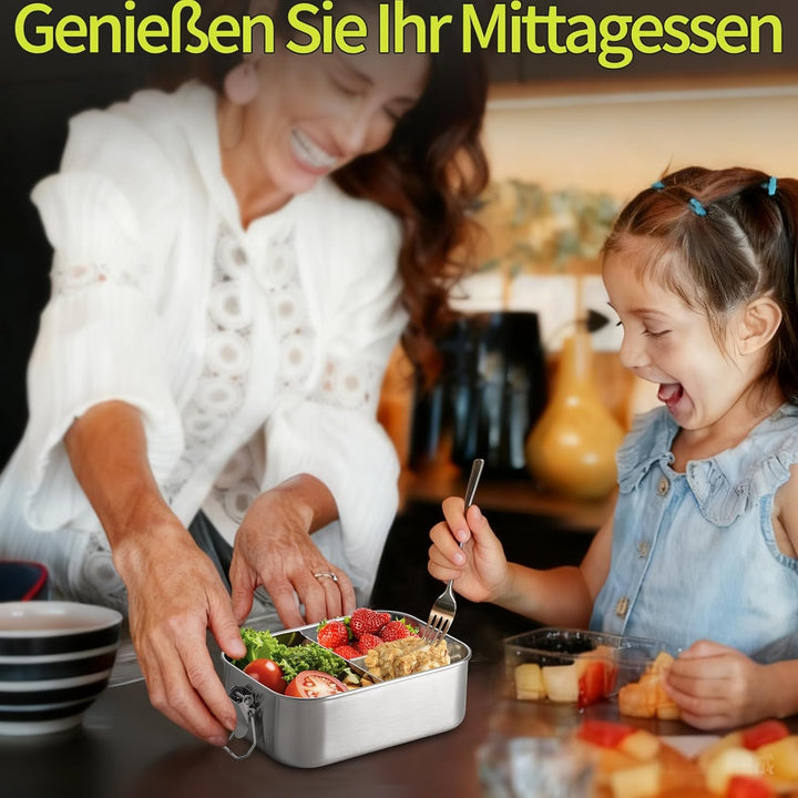 GOLDEN KEY Edelstahl Brotdose Kinder 800ml, Lunchbox Edelstahl mit Fächern Dichtung,Bento Box Edelst