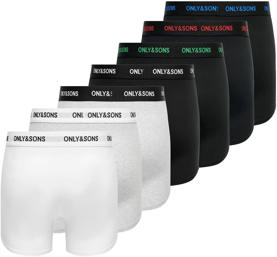 ONLY & SONS Herren Boxershorts ONSFITZ SOLID Black Trunk 7er Pack XS - XXL XS Black/Detail:4 Black 1
