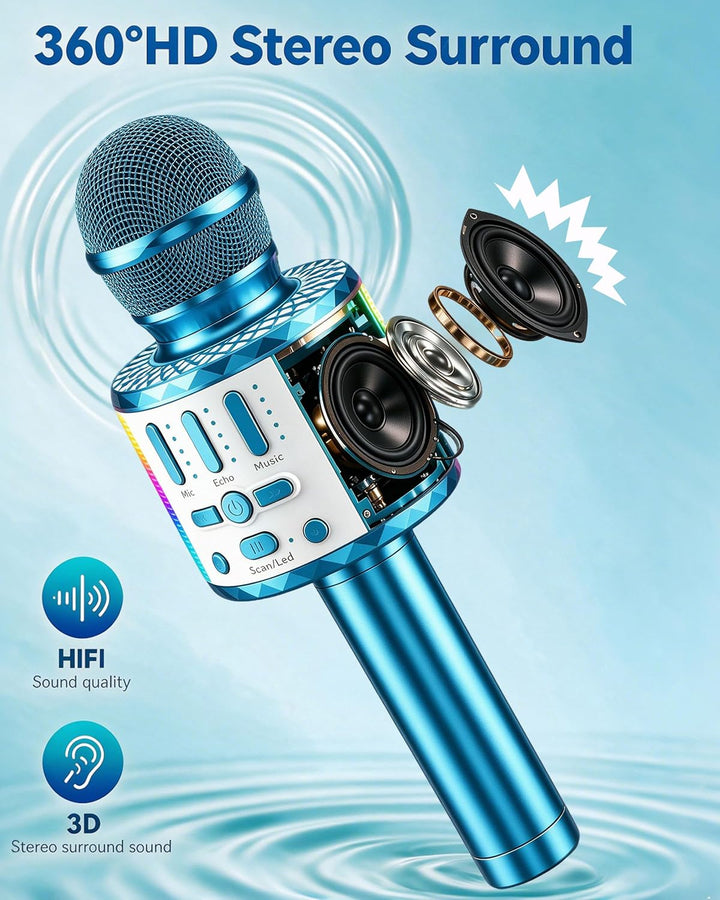 Karaoke Mikrofon Kinder, Drahtloses Bluetooth Mikrofon mit LED, Geschenke Mädchen 3-12 Jahre, Tragba