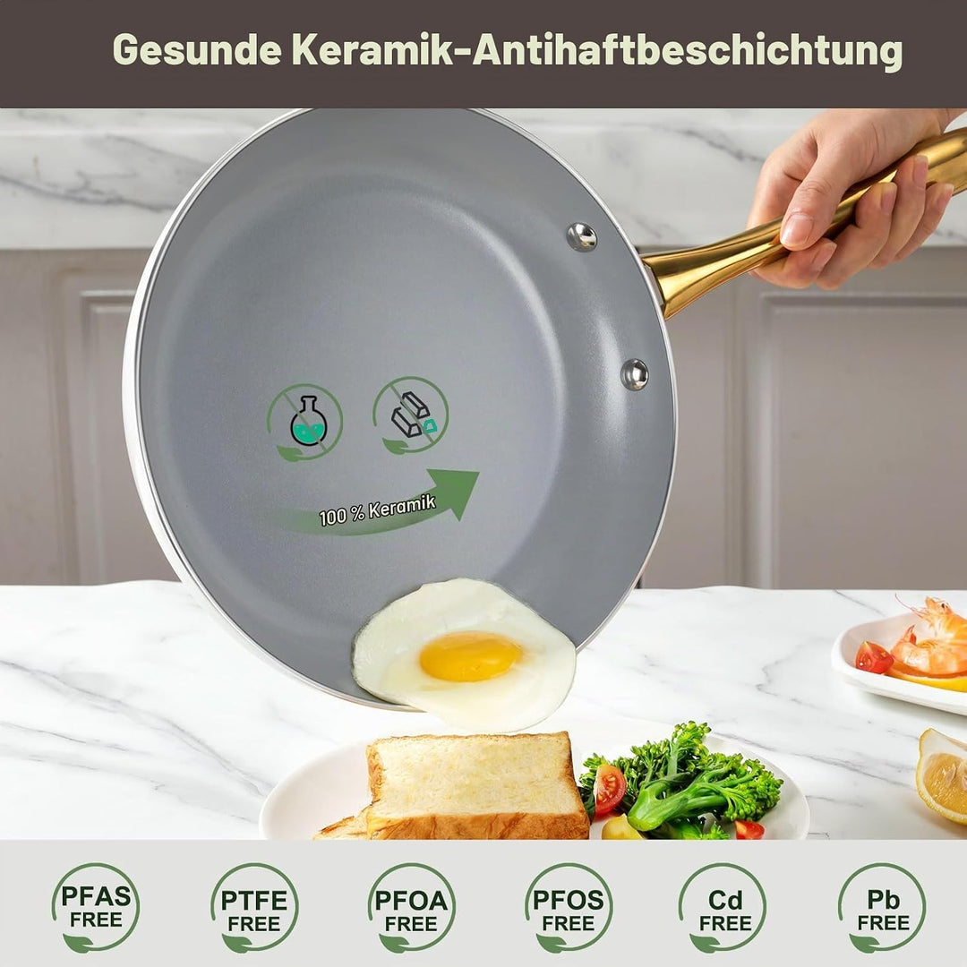 Keramik KochSet, gesund, Töpfe und Pfannen Set mit Deckel, antihaftbeschichtet(ohne PFAS, PFOA),Küch