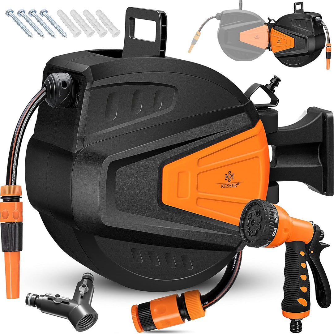 KESSER® Schlauchtrommel Wasser 20+2m Schlauchaufroller Inkl. 2-Wege-Verteiler + Multi-Handbrause Was