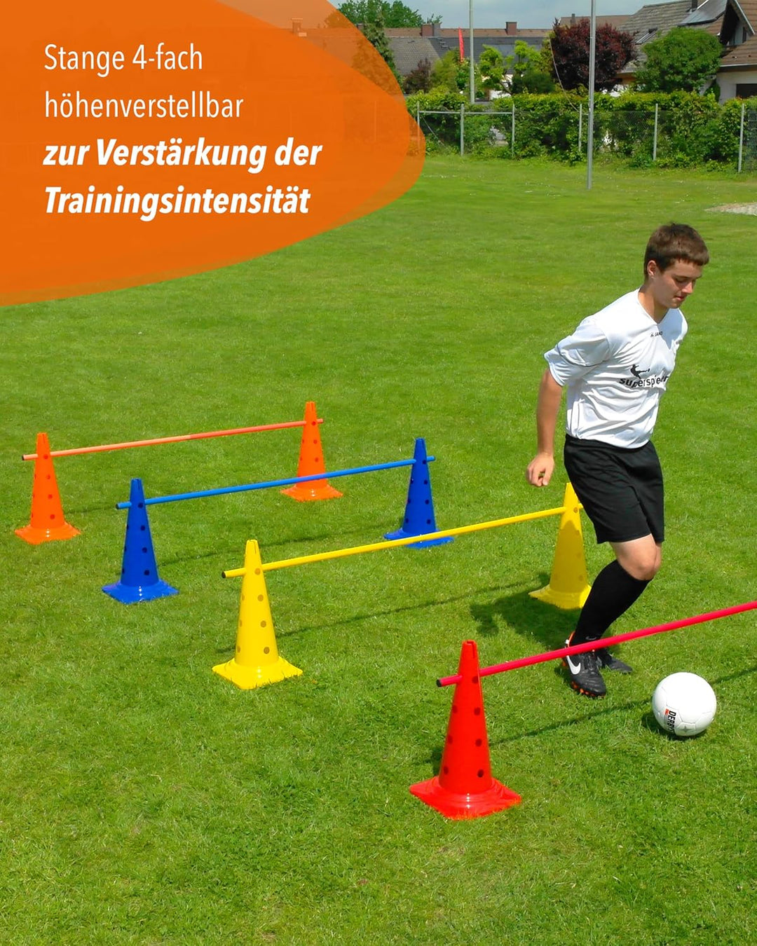 Kombi Kegel-Hürde 50 mit Stangen 100 cm – 4er Set – Parcours-Hindernis für Agility Training – Sprung