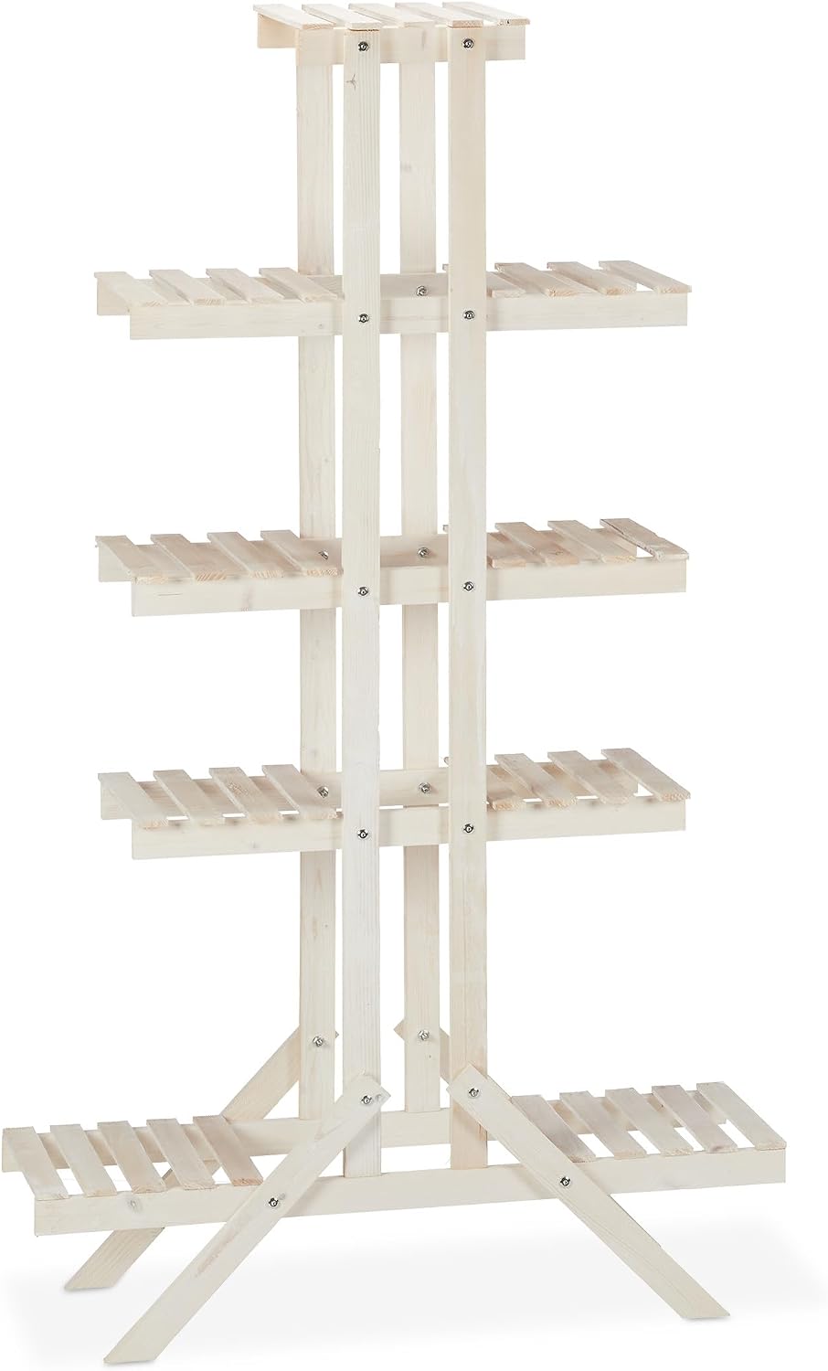 Relaxdays Blumentreppe 5 Stufen, Holz, für innen, freistehend, Shabby-Chic, HxBxT: 142 x 83 x 25 cm,