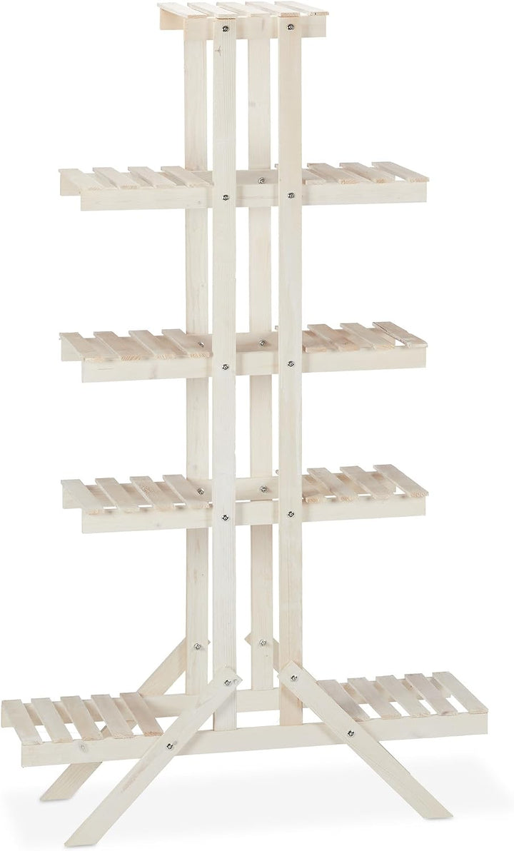 Relaxdays Blumentreppe 5 Stufen, Holz, für innen, freistehend, Shabby-Chic, HxBxT: 142 x 83 x 25 cm,