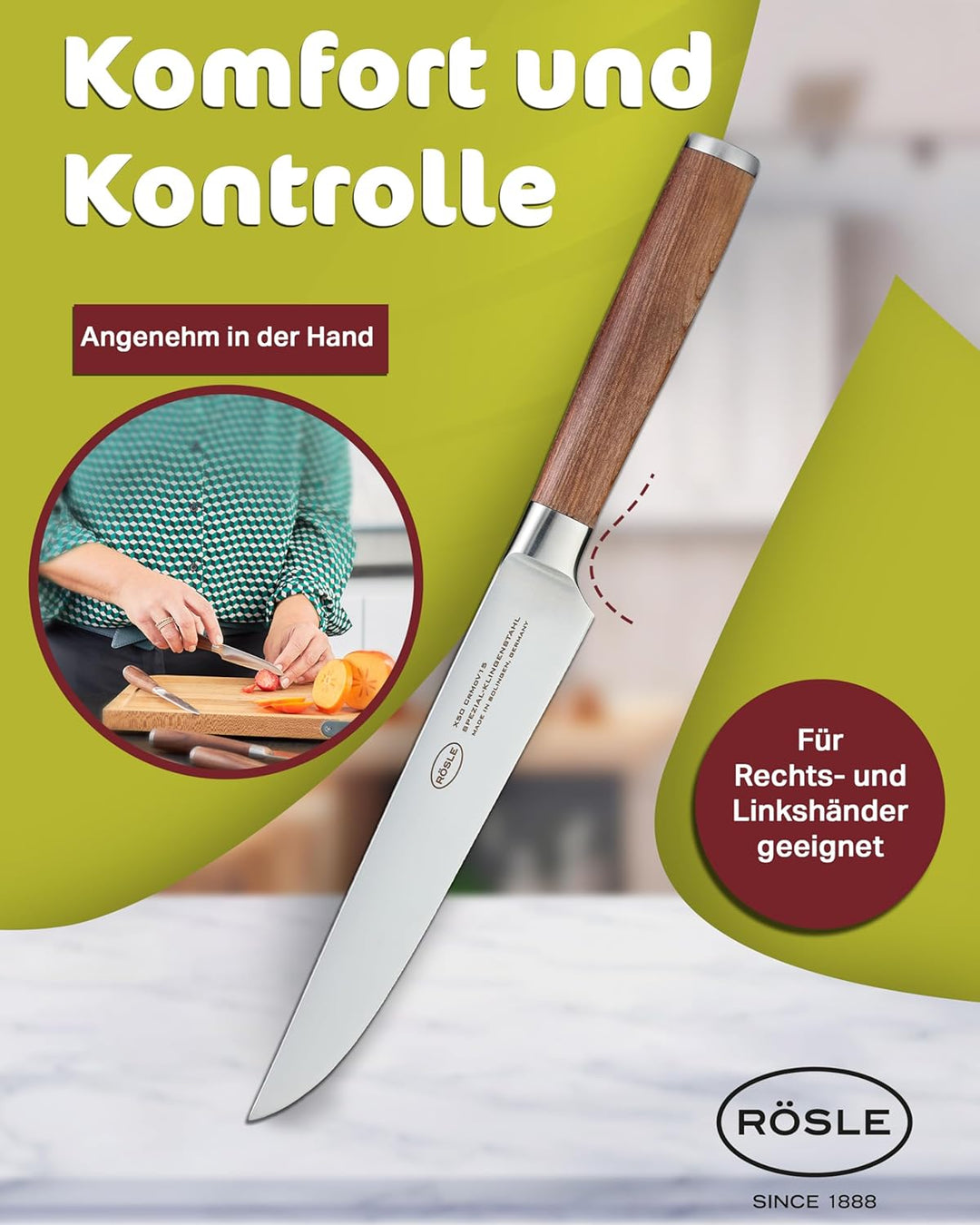 RÖSLE Fleischmesser Masterclass, Hochwertiges Küchenmesser zum Schneiden aller Arten von Fleisch, Tr