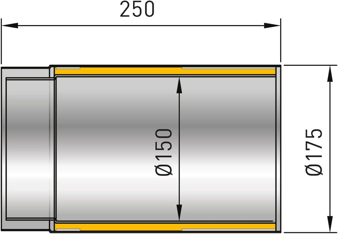 raik Rauchrohr/Ofenrohr Izoker Doppelwandig mit Isolierung Durchmesser 150 mm Länge 250 mm Stahlblec