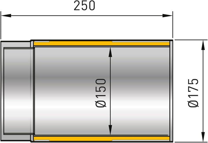 raik Rauchrohr/Ofenrohr Izoker Doppelwandig mit Isolierung Durchmesser 150 mm Länge 250 mm Stahlblec