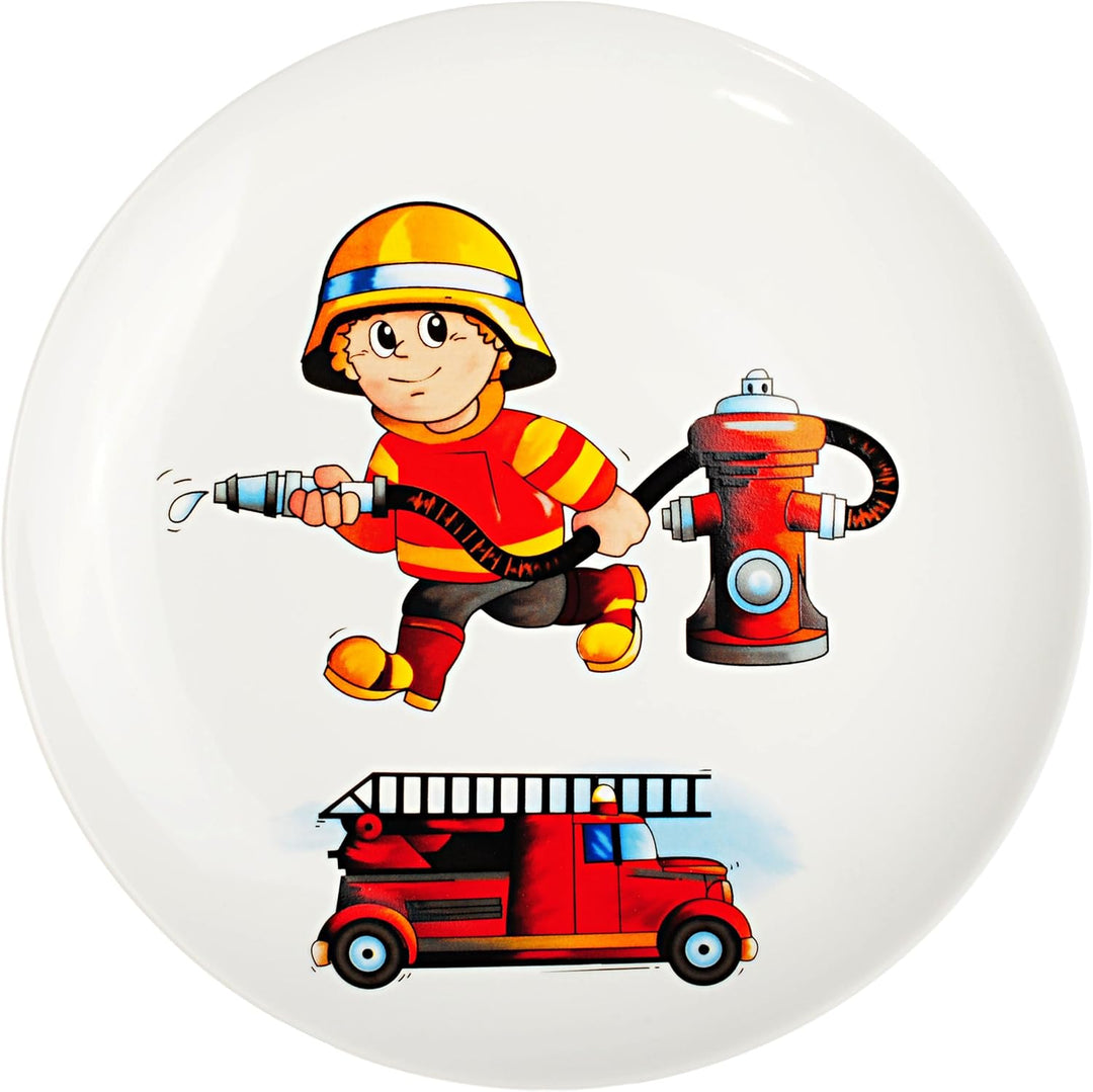 alles-meine.de GmbH 2 TLG. Set grosser Teller/Kinderteller + Henkeltasse - Feuerwehr - Feuerwehrmann