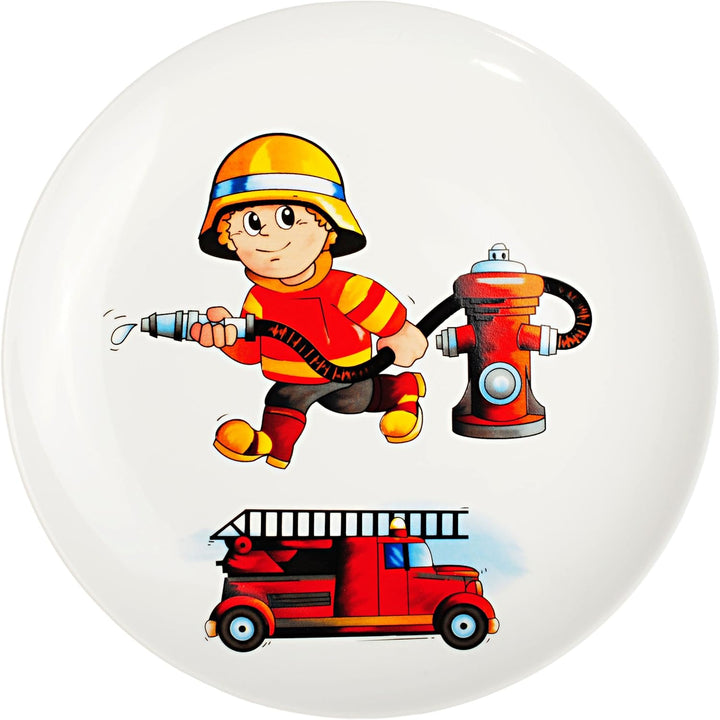 alles-meine.de GmbH 2 TLG. Set grosser Teller/Kinderteller + Henkeltasse - Feuerwehr - Feuerwehrmann