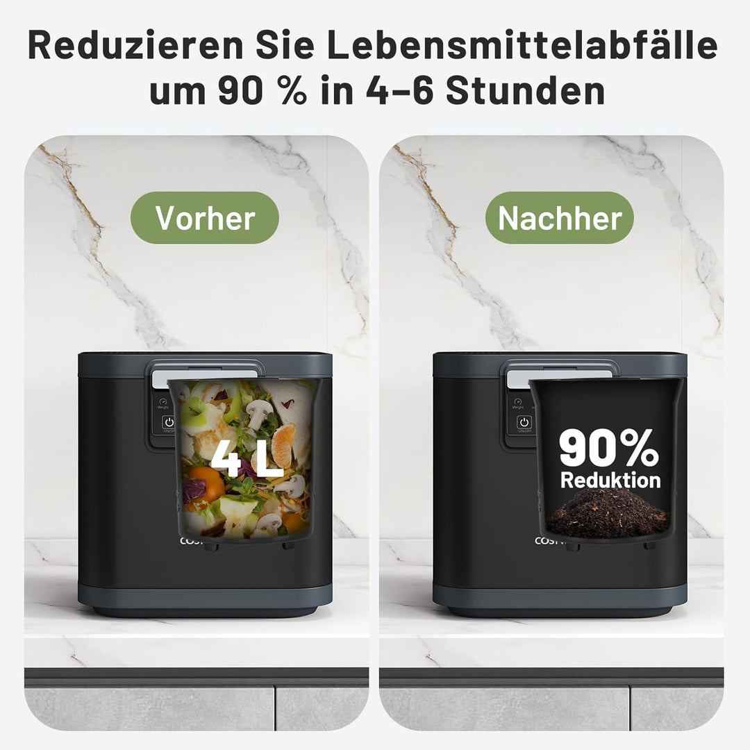 COSTWAY 4 L Elektrischer Komposter, Küchenkomposter mit Deckel, 2 Aktivkohlefilterbox & LED-Anzeige,