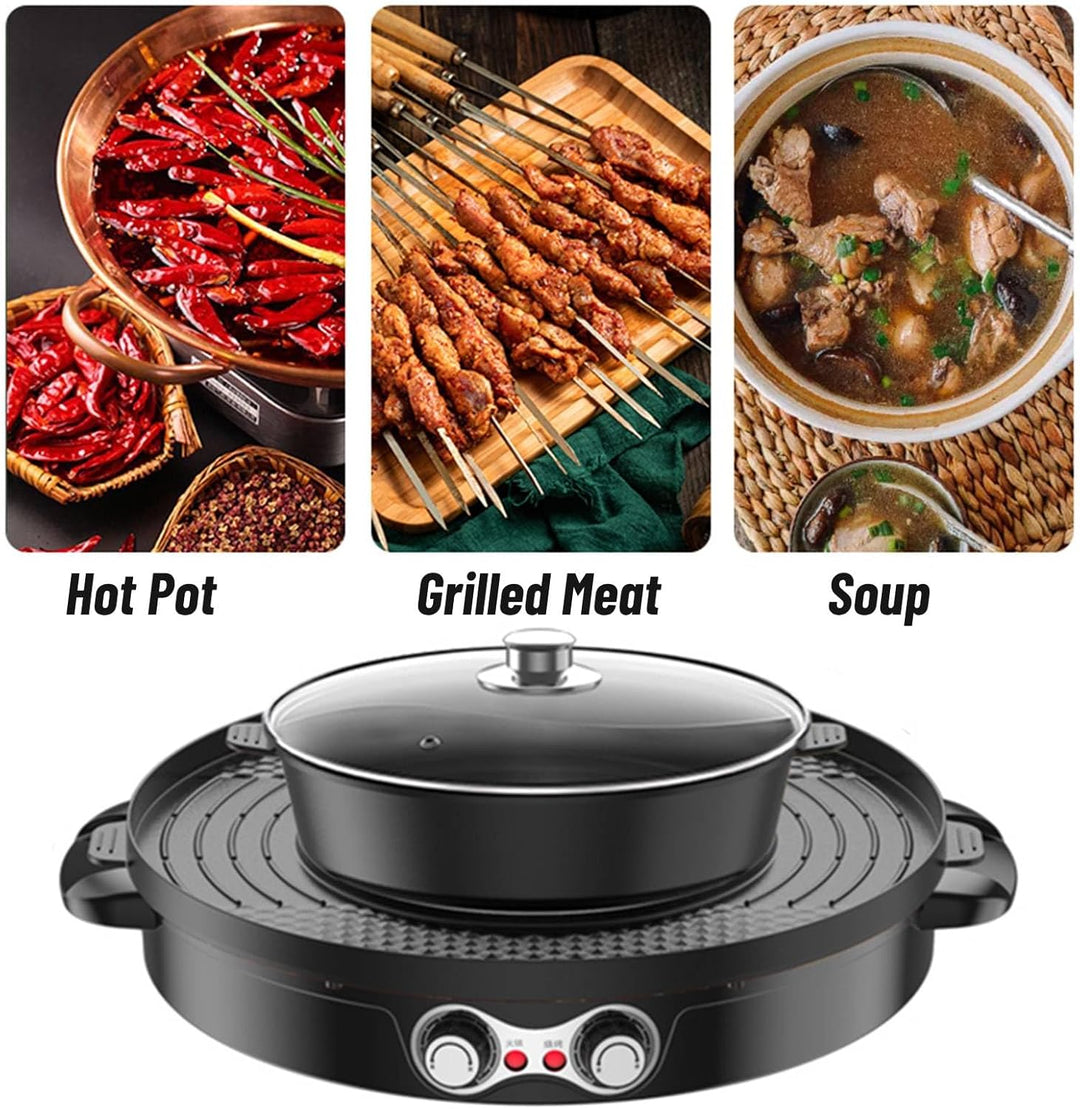 2 In 1 Elektrischer Hot Pot mit Grillfunktion, 2200W Multifunktion Elektrische Grill Hotpot mit Deck