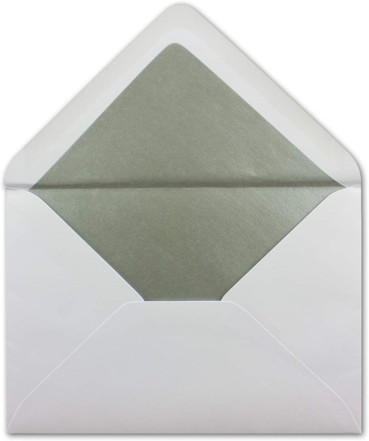 300x Briefumschläge B6 mit Silber Innenfutter - 12,5 x 17,6 cm - Weiss - gefüttert mit metallic Papi