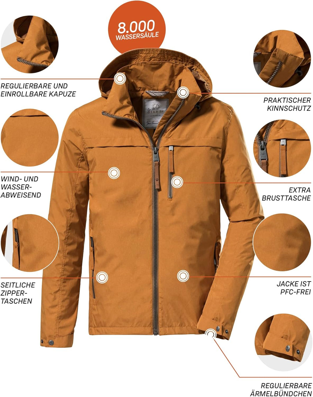 G.I.G.A. DX Herren Gs 12 Mn Jckt Funktionsjacke/Outdoorjacke mit einrollbarer Kapuze M dark curry, M