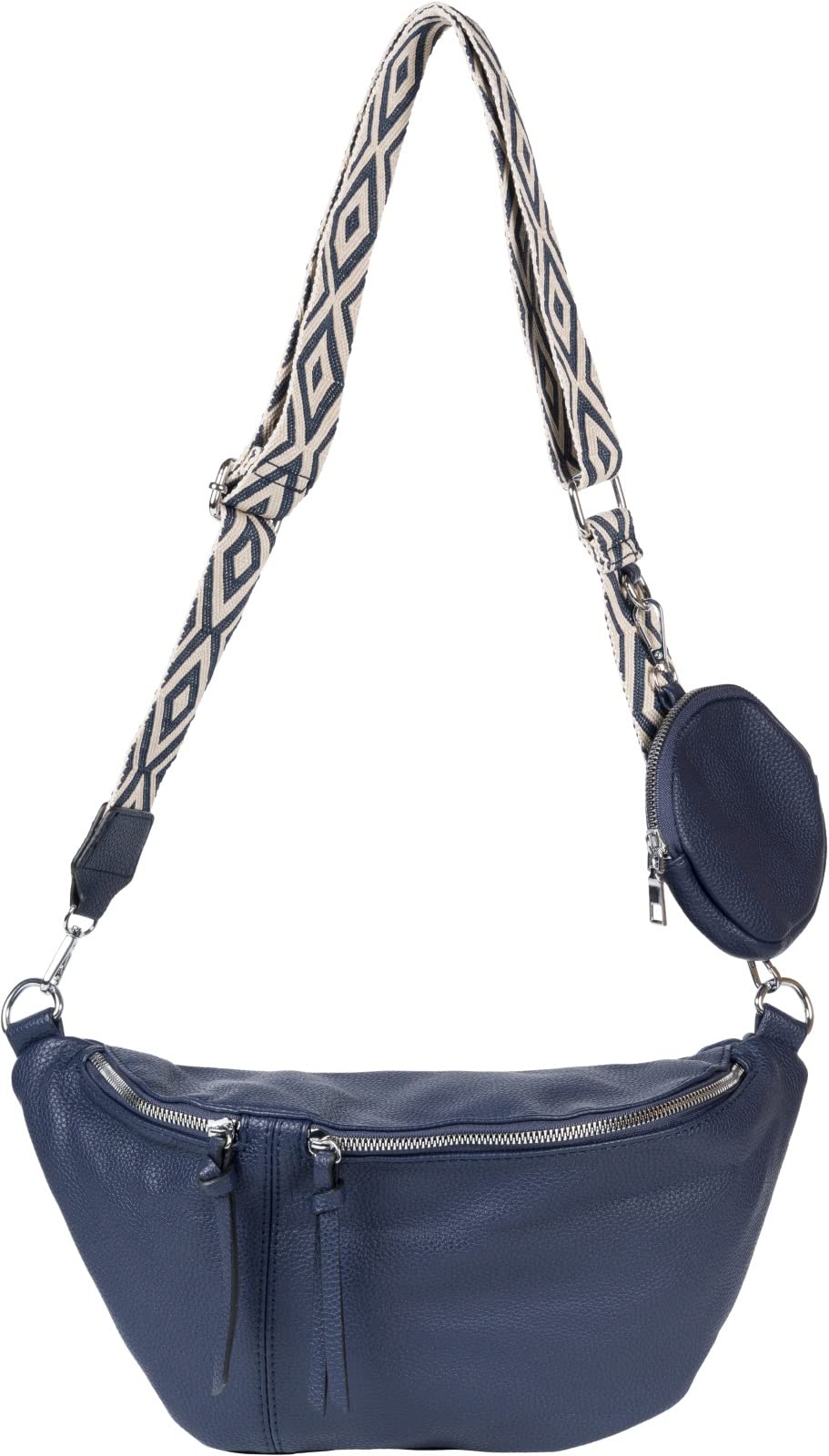 styleBREAKER Damen Halbmond Crossbody Schultertaschen Set 3-Teilig, Schultergurt mit Muster, Schlüss