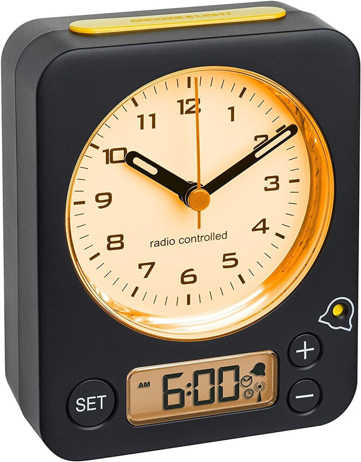 TFA-Dostmann Funk-Wecker Combo TFA 60.1511 Reisewecker Analogwecker (schwarz-gelb mit Batterien)