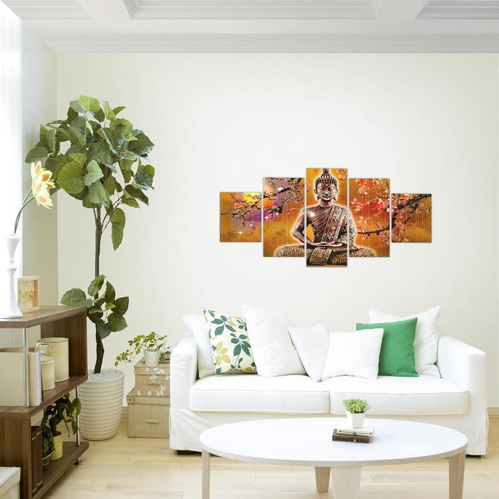 Runa Art Wandbilder Buddha Feng Shui 5 Teilig Bild auf Vlies Leinwand Deko Wohnzimmer Schlafzimmer W