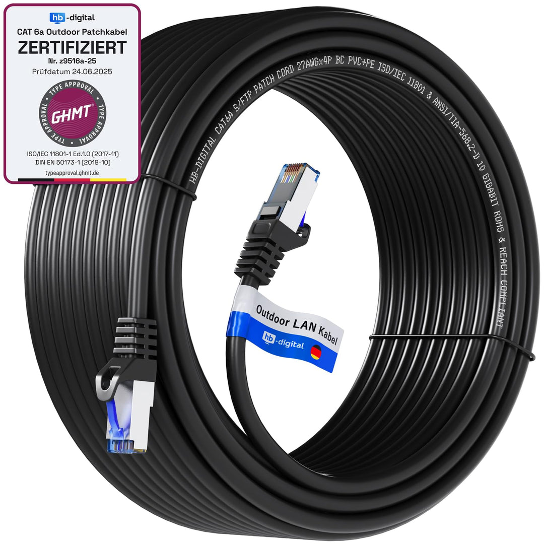 HB-DIGITAL CAT.6A Outdoor Patchkabel GHMT zertifiziert Netzwerkkabel für Aussen- & Innenbereich S/FT