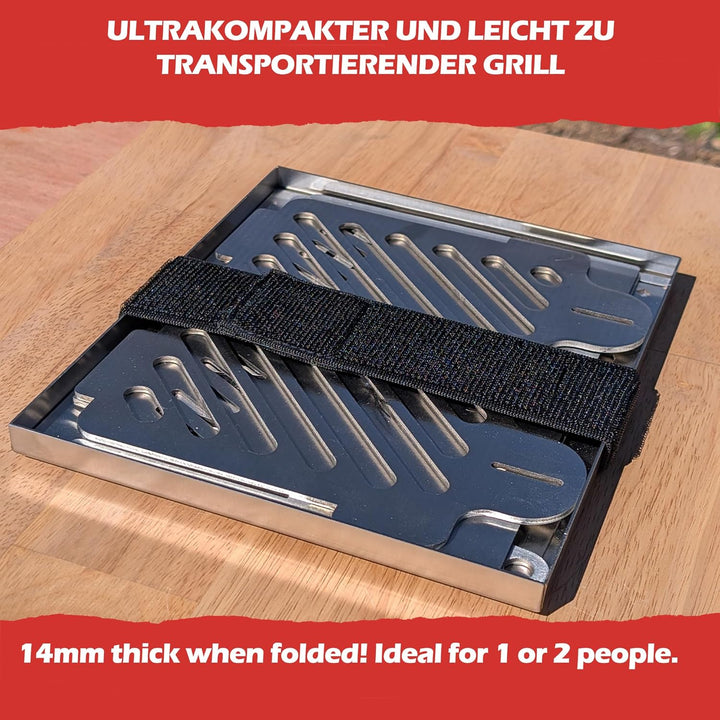 Tragbarer zusammenklappbarer Grill aus Edelstahl – Ultra-kompakter Holzkohlegrill – zerlegbar, Campi