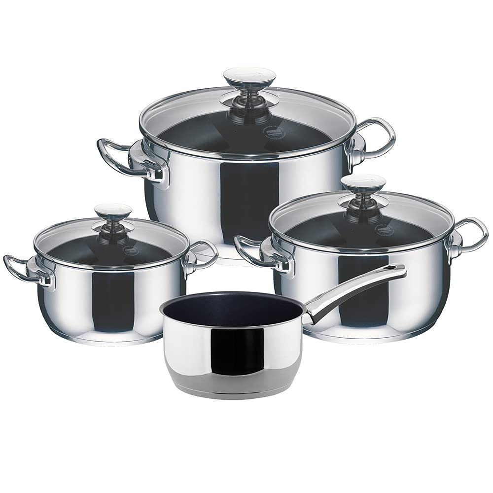 Berndes Kochtopfset, 4-teilig, Kochtopf aus Edelstahl, antihaftbeschichtet, induktionsgeeignet, Topf