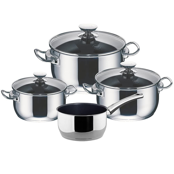Berndes Kochtopfset, 4-teilig, Kochtopf aus Edelstahl, antihaftbeschichtet, induktionsgeeignet, Topf