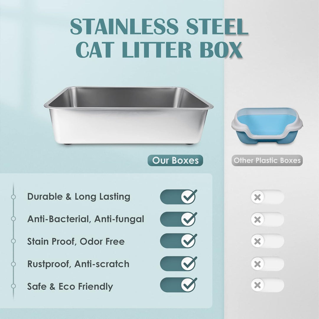 IKITCHEN Grosse Katzentoilette Edelstahl(60×40×15cm), Litter Box Katzenklo, Katzen und Kaninchen Met