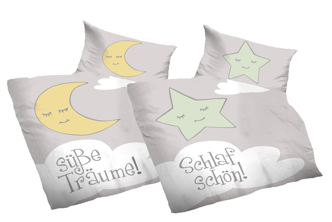 PremiumShop321 2er Pack Kinderbettwäsche Babybettwäsche Baumwolle 100x135 Mond und Sterne