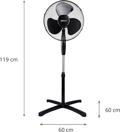 Jocca – Standventilator 40 W/ 3 Geschwindigkeiten/Höhe 45 cm/ 90° neigbarer und oszillierender Kopf/