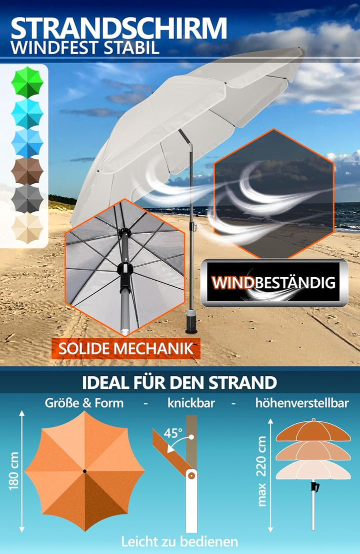 4smile Sonnenschirm Strand SunnyJoy Ø 180 cm, 3er Set - Strandschirm mit UV Schutz 50+, inkl. Sonnen