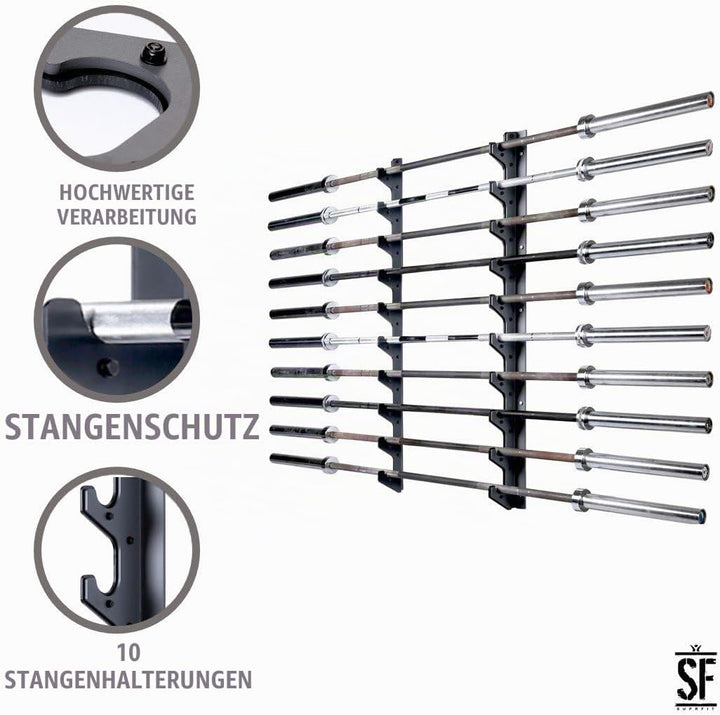 Suprfit Ratmar Hantelablage - Langhantelablage per Wandhalterung, Hantelauflage für 6 oder 10 Hantel