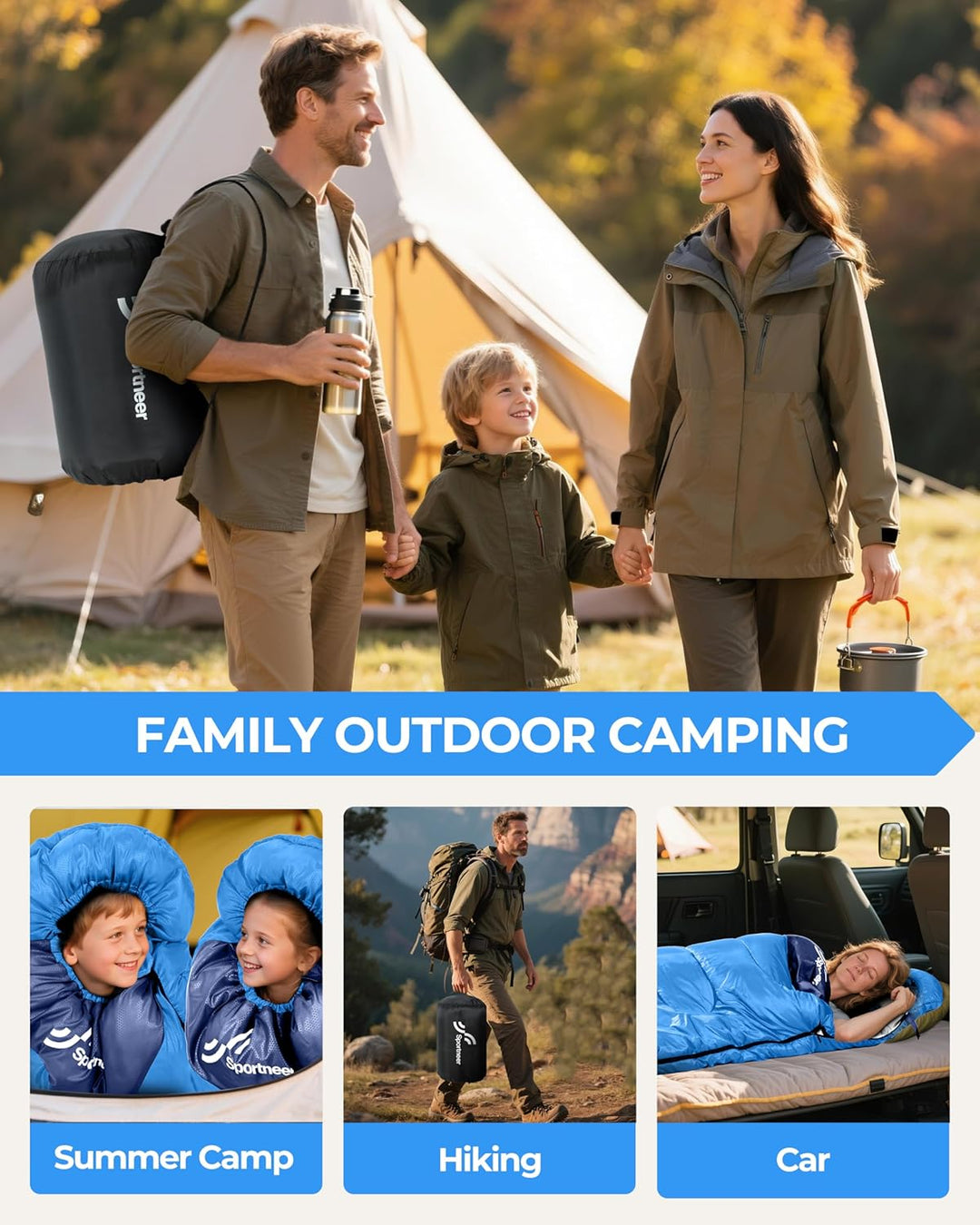 Schlafsack Outdoor - Sportneer Schlafsack Erwachsene und Kinder - Schlafsäcke Camping Sleeping Bag D
