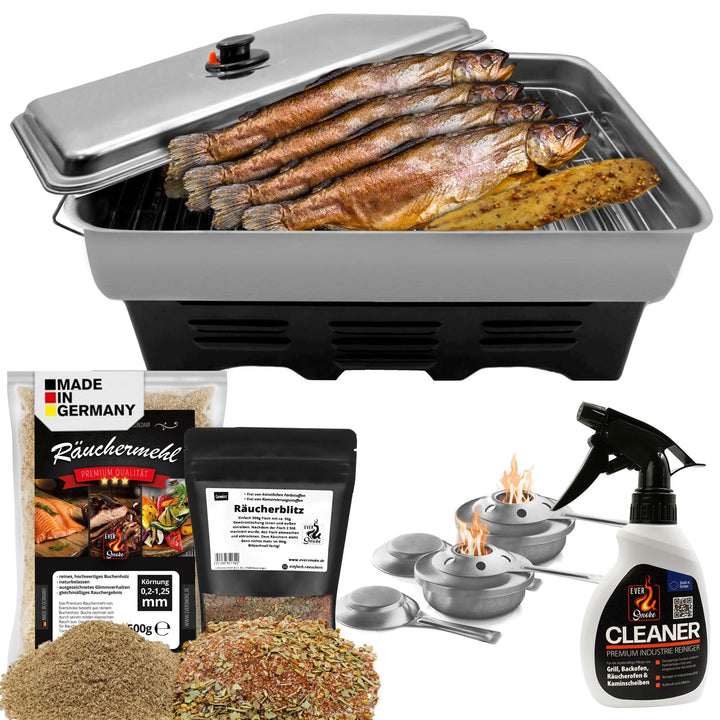 Eversmoke Deluxe Edelstahl Tischräucherofen Set mit Zubehör | Räucherofen mit Räuchermehl, Räucherge
