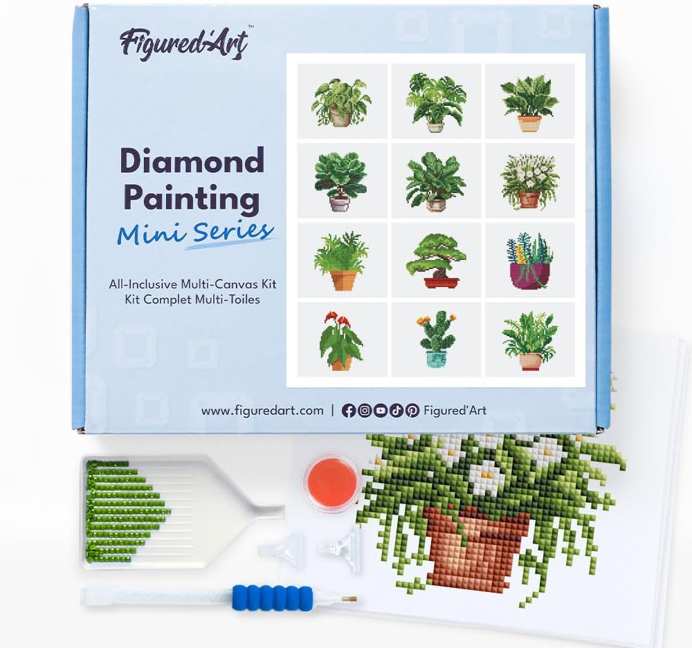 Figured'Art Mini Serie Diamond Painting Erwachsene - Pflanzen 2 - Premium-Box mit 12 Stück 15x18 cm