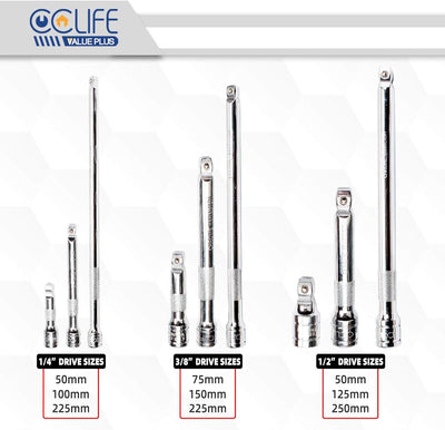 CCLIFE 9tlg Steckschlüssel Kipp Verlängerung 1/4 3/8 1/2 Zoll Ratsche Knarre Kippverlängerung Satz m