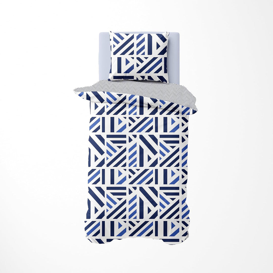 Nautica Home Orion_Bettwäsche Set_hochwertiger Renforce%100 Baumwolle Blau, weiss 155X220 + 80X80+ K
