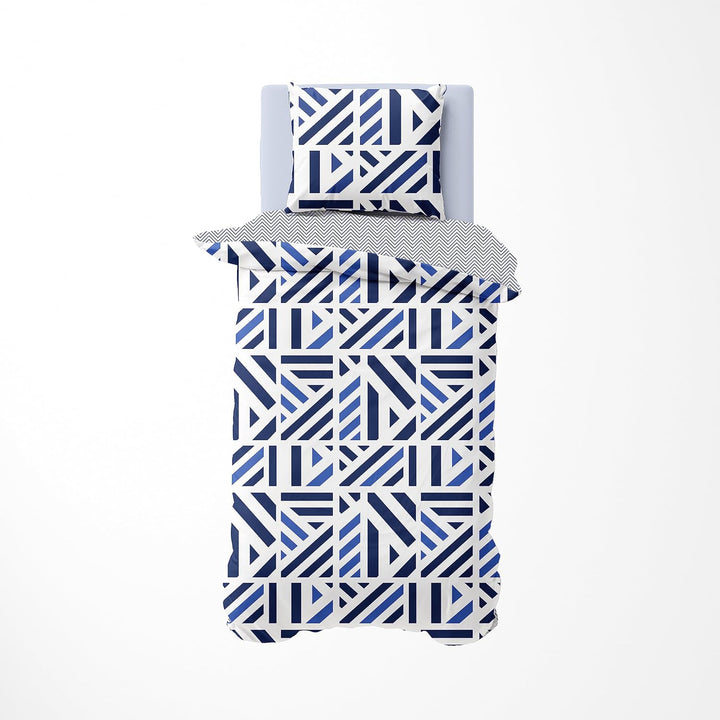 Nautica Home Orion_Bettwäsche Set_hochwertiger Renforce%100 Baumwolle Blau, weiss 155X220 + 80X80+ K