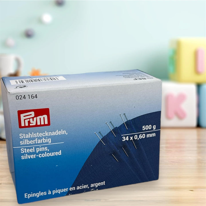 Prym Stecknadeln, 0,60 x 34mm, silberfarbig, 500g, Pappdose, Stahl, 34 x 0,6mm