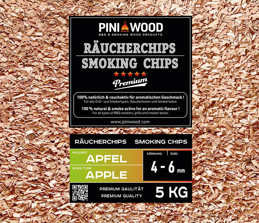 PINI 5 Kg Räucherchips Apfel 4-6 mm Smoking Chips Räucherspäne 18 Liter