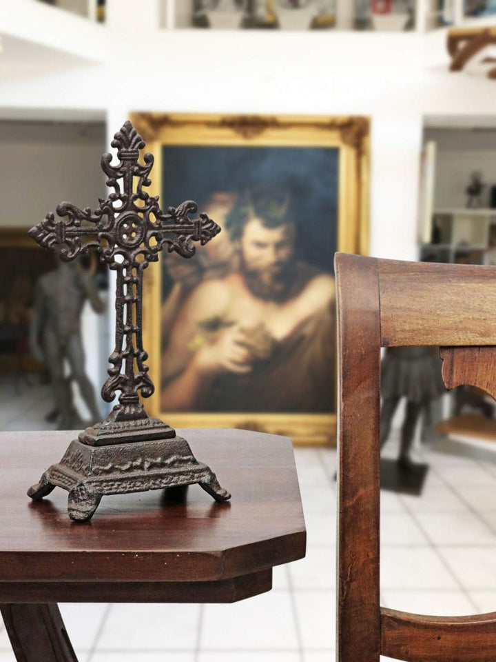 aubaho Kreuz Kruzifix im Nostaligie Anitk-Stil Eisen Deko Standkreuz Kirche