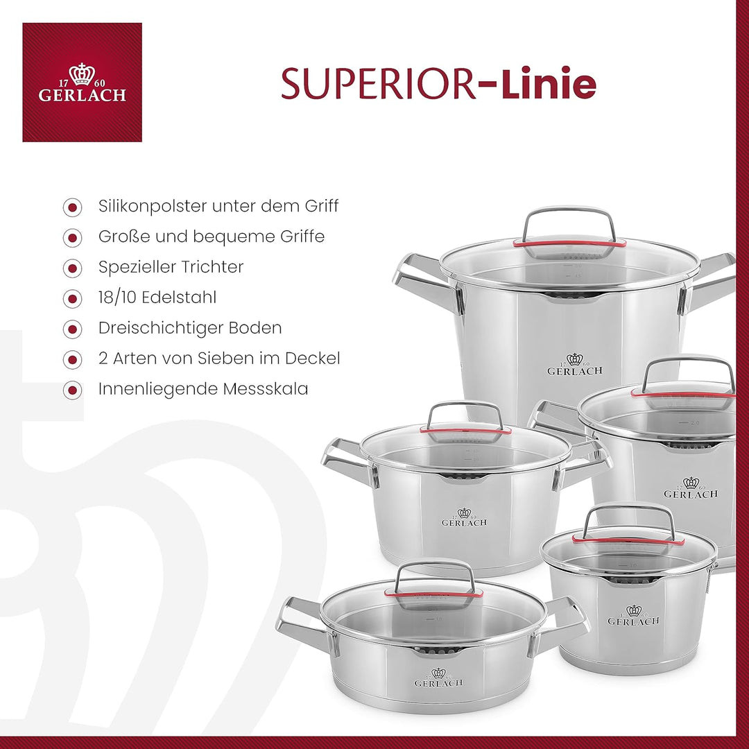 Gerlach Superior Topf-Set Edelstahl Kochtopf-Set Induktion Induktionstöpfe-Set Töpfe-Set Induktionsg