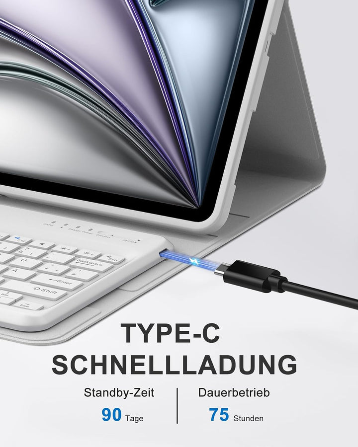 Hülle mit Tastatur für iPad Air 13" (2026 M4/2025 M3/2024 M2) & Pro 12.9" (2018-2022), Deutsches QWE