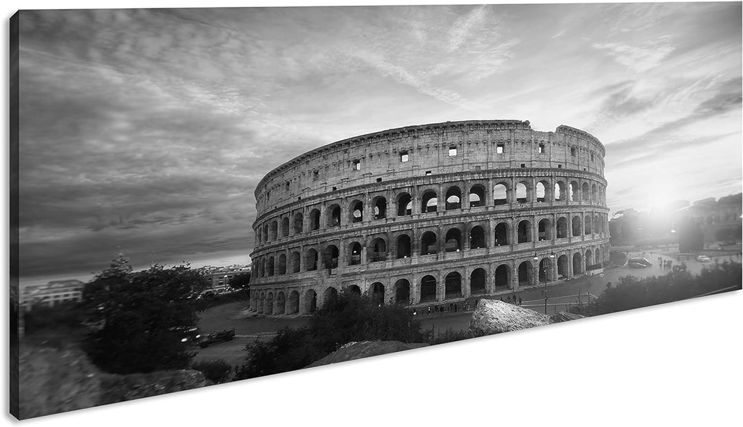 das Kolosseum in Rom Panorama 120x60 cm Effekt: Schwarz/Weiss als Leinwandbild, Motiv fertig gerahmt