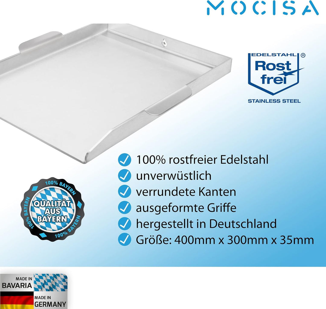 Universal Grillplatte mit Griffen für perfektes Handling | 40cmx30cm | Universal | Plancha | BBQ-Wan