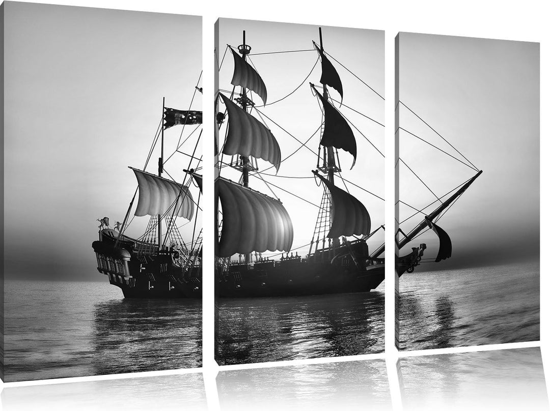 Pixxprint Altes Segelschiff 3Teiler 120x80 cm Leinwandbild Wandbild Kunstdruck