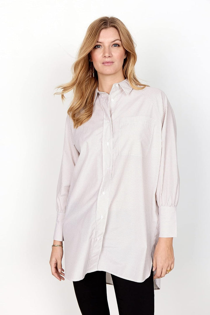 SOYACONCEPT Womens SC-Bea 2 Oversize Striped Shirt Hemd, Stucco Brown Combi, Large