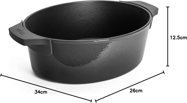 Woll Iron Bräter mit Deckel und Silikongriffen - Induktiv -, 34 x 26 cm, 12,5 cm hoch, 7,5l - Geeign