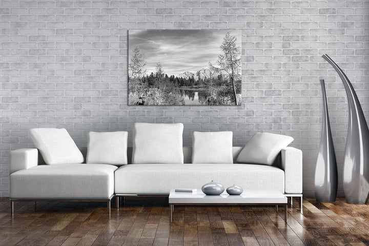 Herbstliche Berglandschaft der Dolomiten Format: 80x60 als Leinwand, Effekt: Schwarz&Weiss, Motiv fe