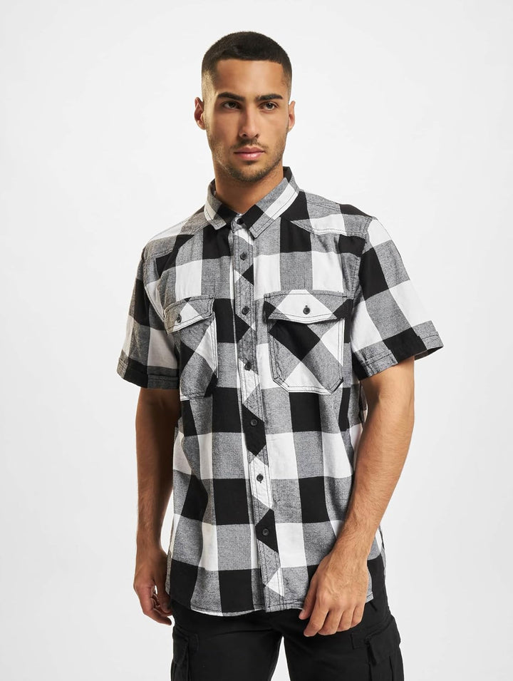 Brandit Check Shirt Herren Kurzarm Single Hemd XXL Weiss-schwarz, Single Hemd XXL Weiss-schwarz
