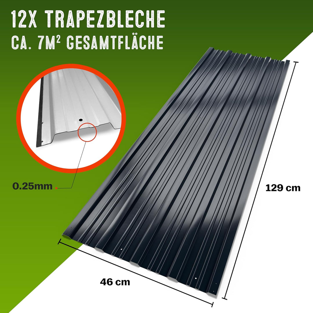 GARDEBRUK® 12x Trapezblech 129x46cm = 7m² verzinkt Profilblech Dachblech Wellblech Dachplatten Gerät