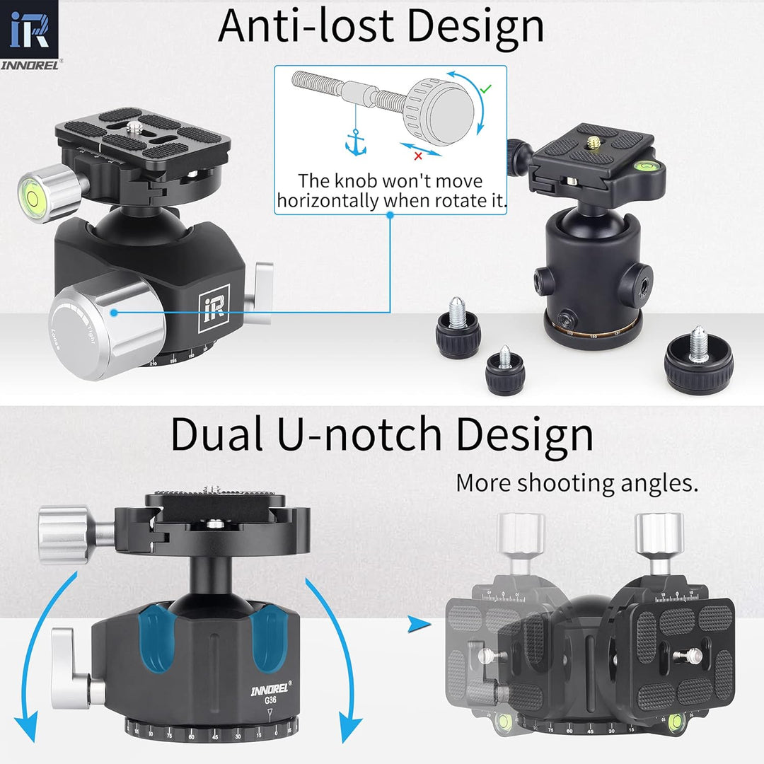 INNOREL G36 Low Profile Panorama-CNC-Metall-Kamerastativ-Kugelkopf mit 1/4" Arca Swiss Universal-Sch