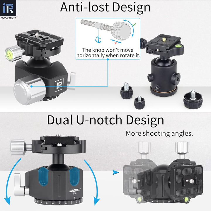 INNOREL G36 Low Profile Panorama-CNC-Metall-Kamerastativ-Kugelkopf mit 1/4" Arca Swiss Universal-Sch